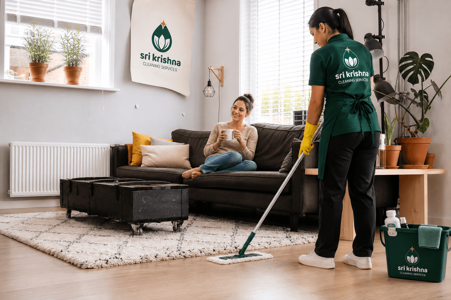 Professional cleaning team at work